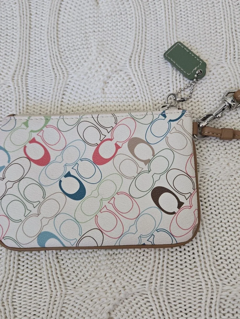 Coach Chelsea Heritage Stripe Cream Multicolor Logo Wristlet Green & Blue Stripe